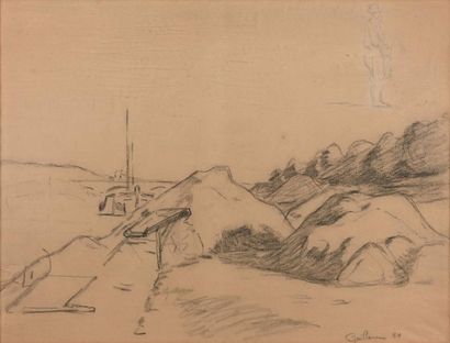 JEAN-BAPTISTE ARMAND GUILLAUMIN (1841-1927) 
Les quais, 1884.
Dessin au crayon noir.
Signé...