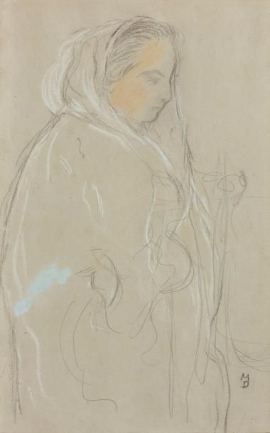 Maurice DENIS (1870-1943) 
Marthe au voile blanc, 1892.
Dessin au crayon noir rehaussé...