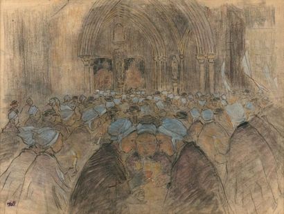 Ferdinand du PUIGAUDEAU (1864-1930) 
Procession religieuse.
Crayon et pastel sur...