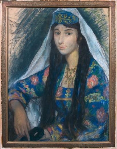 Attribué à Evgeni Evgenievich LANCERAY (1875-1946) 
Jeune femme en costume traditionnel,... Gazette Drouot