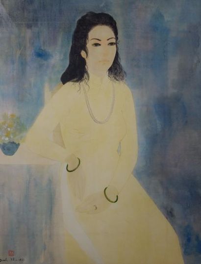 DINH THO (1931) 

Portrait de jeune femme au collier de perles, 1973.

Aquarelle...