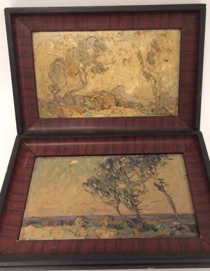 Louis PASTOUR (1876-1948) 

Paysages, 1910 et 1911. 

Deux huiles sur carton. 

Signées...