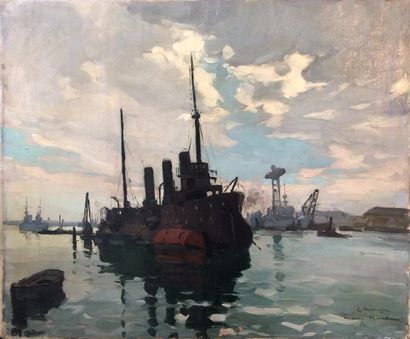 Maurice MÉNARDEAU (1897-1977) 

Le port de Lorient, 1930.

Huile sur toile

Signée,...