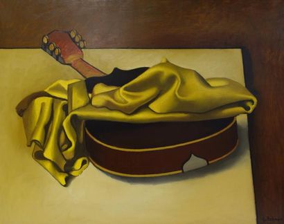 Georges ROHNER (1913-2000) 

Draperie jaune sur guitare, 1991. 

Huile sur toile....