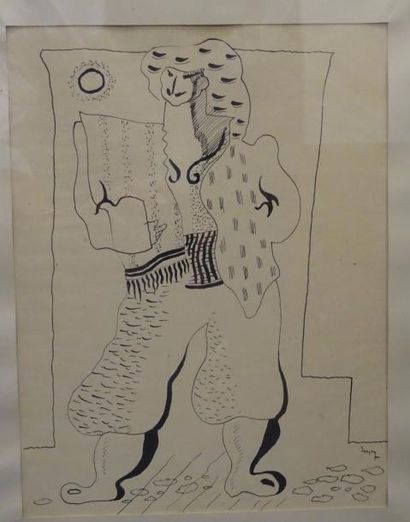 Jean LURÇAT (1892-1966) 

Portrait d'homme en costume oriental.

Encre sur papier....