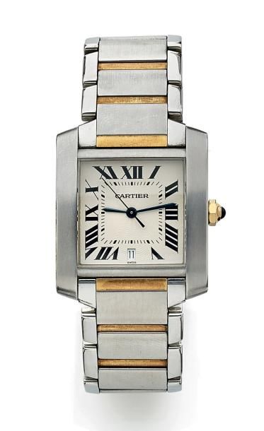 CARTIER Tank française médium
Montre bracelet d'homme en acier et or jaune (750).
Boîtier...