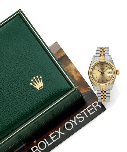 ROLEX Oyster Perpetual Date Montre bracelet de dame en acier et or jaune (750). Boîtier...