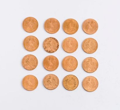 null FRANCE

Lot de 16 pièces en or de 20 Francs.

Paris, 1857 (x1) - 1901 (x1) -...