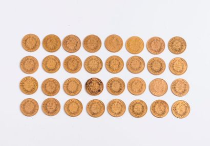 null FRANCE

Lot de 32 pièces en or de 10 Francs.

Paris, 1855 (x2) - 1856 (x8) -...