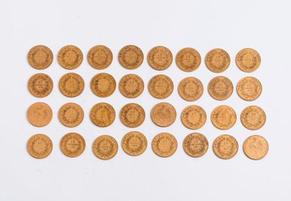 null FRANCE

Lot de 32 pièces en or de 10 Francs.

Paris, 1857 (x19) - 1859 (x10,...