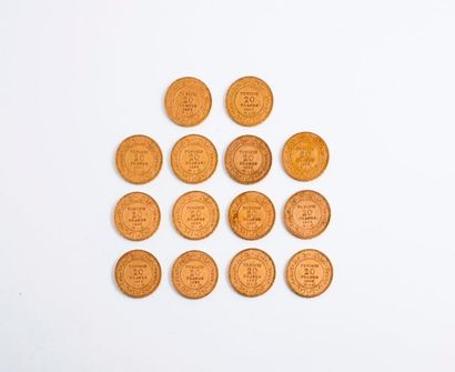 null TUNISIE (Protectorat français 1881-1956)

Lot de 14 pièces en or de 20 Francs...