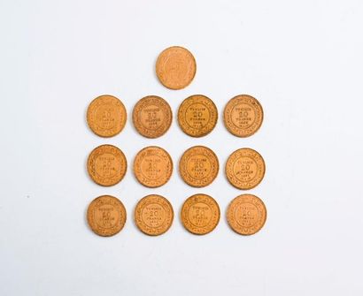 null TUNISIE (Protectorat français 1881-1956)

Lot de 13 pièces en or de 20 Francs...