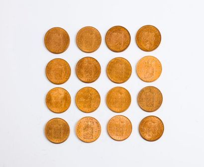 null PAYS BAS

Lot de 16 pièces en or de 10 Florins.

1875 (x1) - 1877 (x1) - 1912...