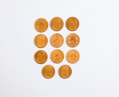 null PAYS BAS

Lot de 11 pièces en or de 10 Florins.

1875 (x3) - 1876 (x1) - 1889...