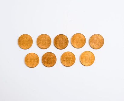 null PAYS BAS

Lot de 9 pièces en or de 10 Florins.

1917 (x4) - 1927 (x2) - 1932...