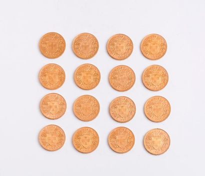 null SUISSE

Lot de 16 pièces en or de 20 Francs.

1927 (x12) - 1930 (x4).

Poids...