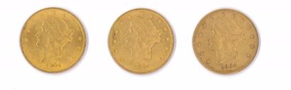 null ETATS UNIS

Lot de 3 pièces en or de 20 Dollars.

Profil Liberty, 1904 .

Poids...