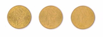null ETATS UNIS

Lot de 3 pièces en or de 20 Dollars.

Profil Liberty, 1895 (x2)...