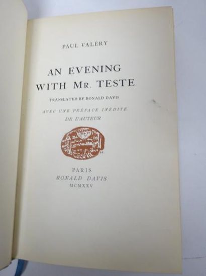 VALÉRY (Paul) 

An evening with Mr Teste.

Traduit en anglais par Ronald Davis.

Edition...