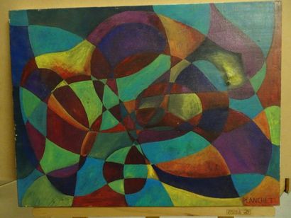 PLANCHET 

Composition colorée.

Huile sur toile.

Signée en bas à droite.

46 x...