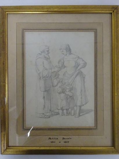 Achille DEVÉRIA (1800-1857) 

La charité. 

Mine de plomb sur papier. 

Monogrammé...