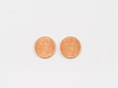 null Deux pièces de 20 Francs or, IIIème république, 1907, 1912. 

Poids total :...