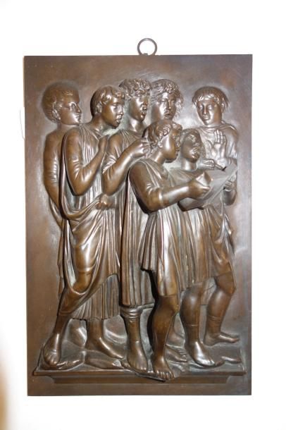 D'après Luca DELLA ROBBIA (1400-1482) 

Bas-relief aux chanteurs.

Epreuve en bronze...