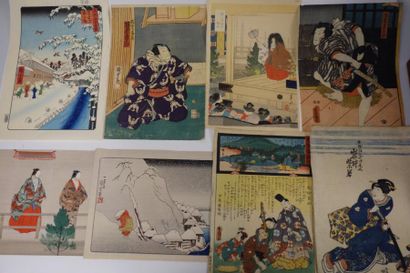 JAPON 

Lot de 8 estampes dont Hiroshige, Kunisada I, Kuniyoshi.

Tirages et retirages,...