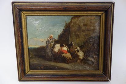 Ecole du XIXème siècle 

Jeunes bergères aux chèvres.

Huile sur toile. 

18,5 x...