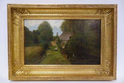 Charles Félix E. DESHAYES (1831-1895) 

Jardinier près d'un cours d'eau.

Huile sur...