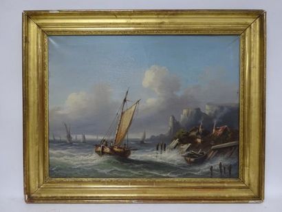 L. RICHER, XIXème siècle 

Voilier en mer près de falaises.

Huile sur toile.

Signée...