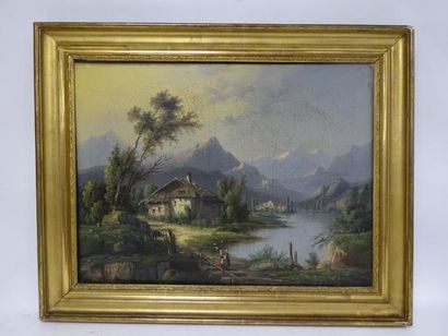 L. RICHER, XIXème siècle 

Promeneuses en bordure de rivière dans un paysage de montagne.

Huile...