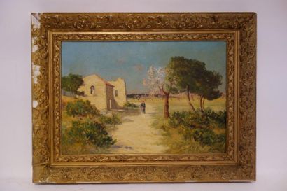 Joseph ODDE (XIXème-XXème) 

Provençale dans un champ et amandiers en fleurs.

Huile...