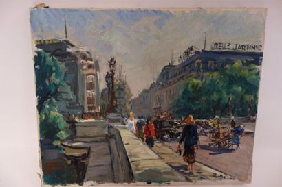 Henri Jean PONTOY (1888-1968) 

Paris, le Pont Neuf et la Belle Jardinière. 

Huile...