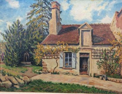 Gustave Gaston CARIOT (1872-1950) 

Maison à Auxy, 1943. 

Huile sur carton. 

Signée,...