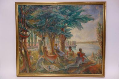 Guy DOLLIAN (1887-?) 

Le déjeuner sur l'herbe, 1946. 

Huile sur toile. 

Signée...