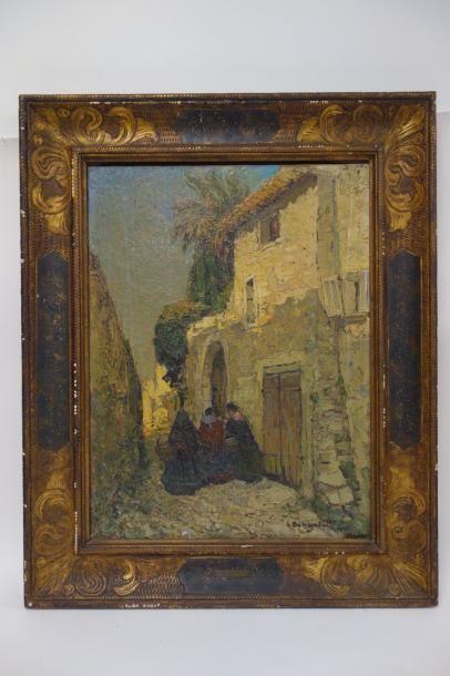 Louis BONAMICI (1878-1966) 

Passants dans une ruelle.

Huile sur toile.

Signée...