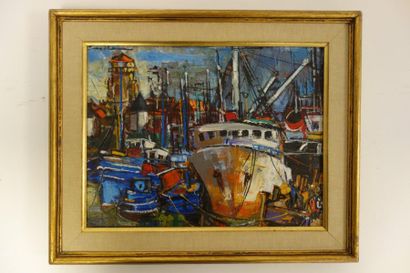 Rodolphe CAILLAUX (1904-1989) 

Bateaux au port.

Huile sur toile.

Signée en haut...