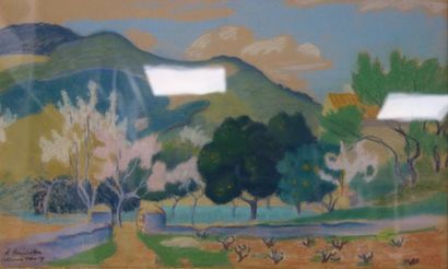 Augustin HANICOTTE (1870-1957) 

Paysage à Collioure, 1919. 

Pastel sur papier.

Signé,...