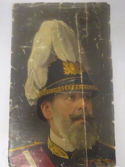 École de la fin du XIXème siècle 

Portrait d'officier casqué, à harbuch en plumes...