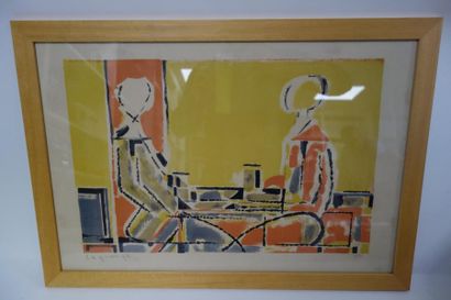 Jacques LAGRANGE (1917-1995). 

Scène de restaurant. 

Lithographie. 

Signée en...