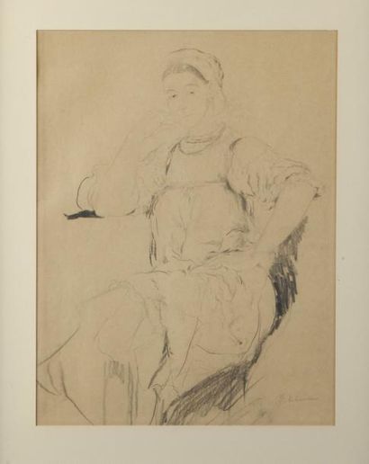 PHILIPPE MALIAVINE (1869-1940) 

La jeune paysanne accoudée.

Crayon.

Signé en bas...