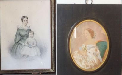 Ange-Joseph CAMARET (1803- ?) 

Portrait d’une jeune mère et sa petite fille.

Mine...