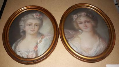 Ecole française dans le goût du XVIIIème siècle 

Deux portraits de jeune fille.

Pastels...