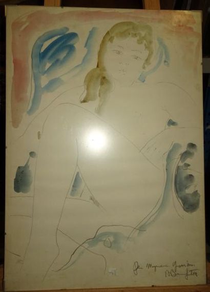 Alain Bonnefoit (1937) 

Nu assis.

Dessin au crayon et à l'aquarelle sur papier.

Signé...