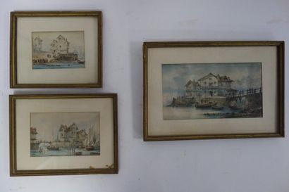 Ecole du XIXème siècle 

Lot de trois aquarelles

- Barques et bateau de pêcheur...