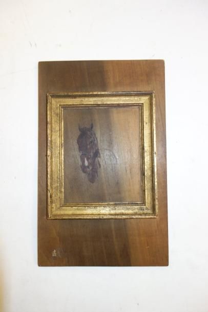 Ernest MEISSONIER (1815-1891) 

Etude de tête de cheval.

Huile sur panneau d'acajou.

Inscription...