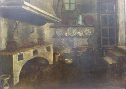Ecole du XIXème siècle 

Intérieur de cuisine. 

Huile sur toile. 

105 x 141 cm...