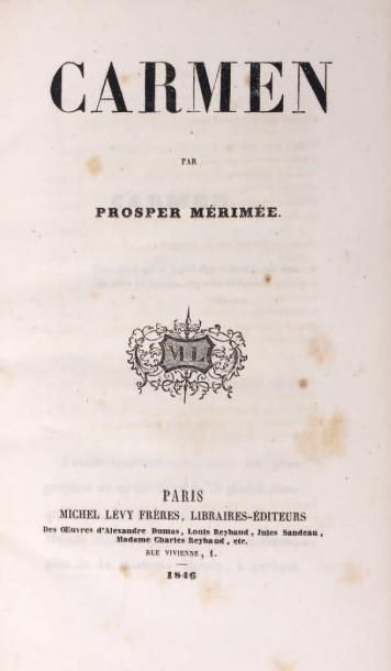 MÉRIMÉE (Prosper) Carmen. Paris, Michel Lévy Frères, 1846; in-8 demi-veau glacé vert,...