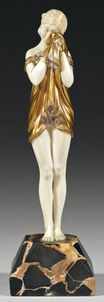 Demètre H. CHIPARUS (1886-1947) "Les larmes". Statuette chryséléphantine à corps...